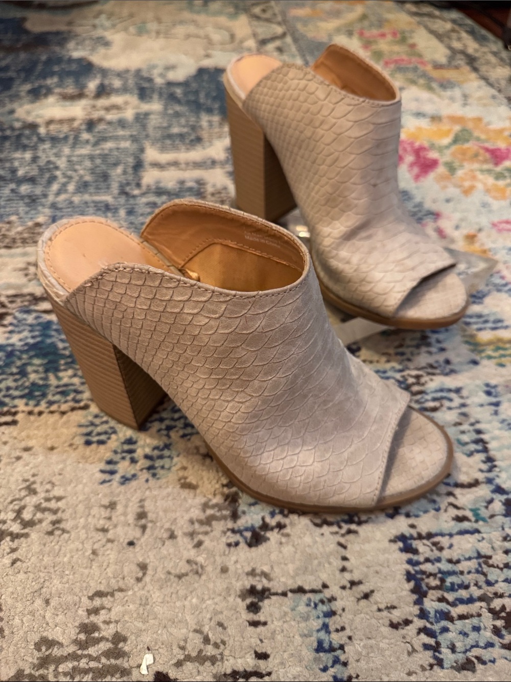 Express Women's Open-Toe Block Heel Mules in Light Beige